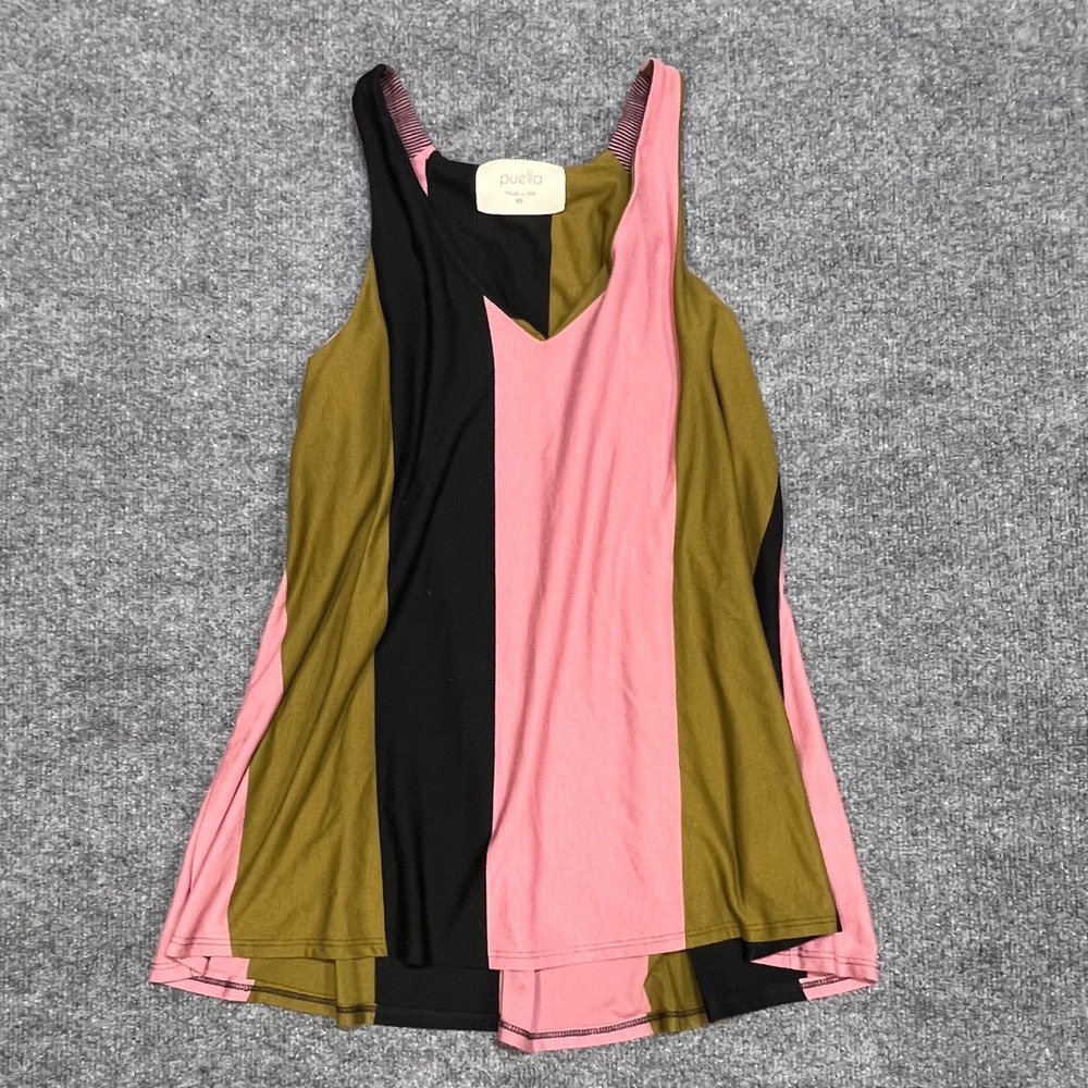 Puella Tank Top Womens XS Pink Olive Black Colorblock V-Neck Sleeveless Stretch